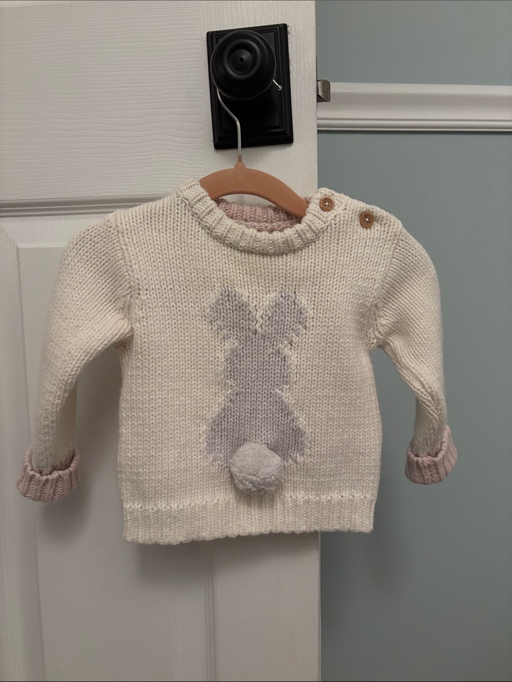 the little white company - Cream Baby Sweater with Bunny Motif